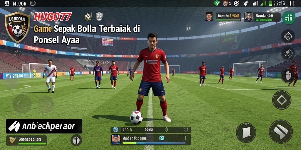 Gameplay HUGO77 dengan aksi sepak bola intens.